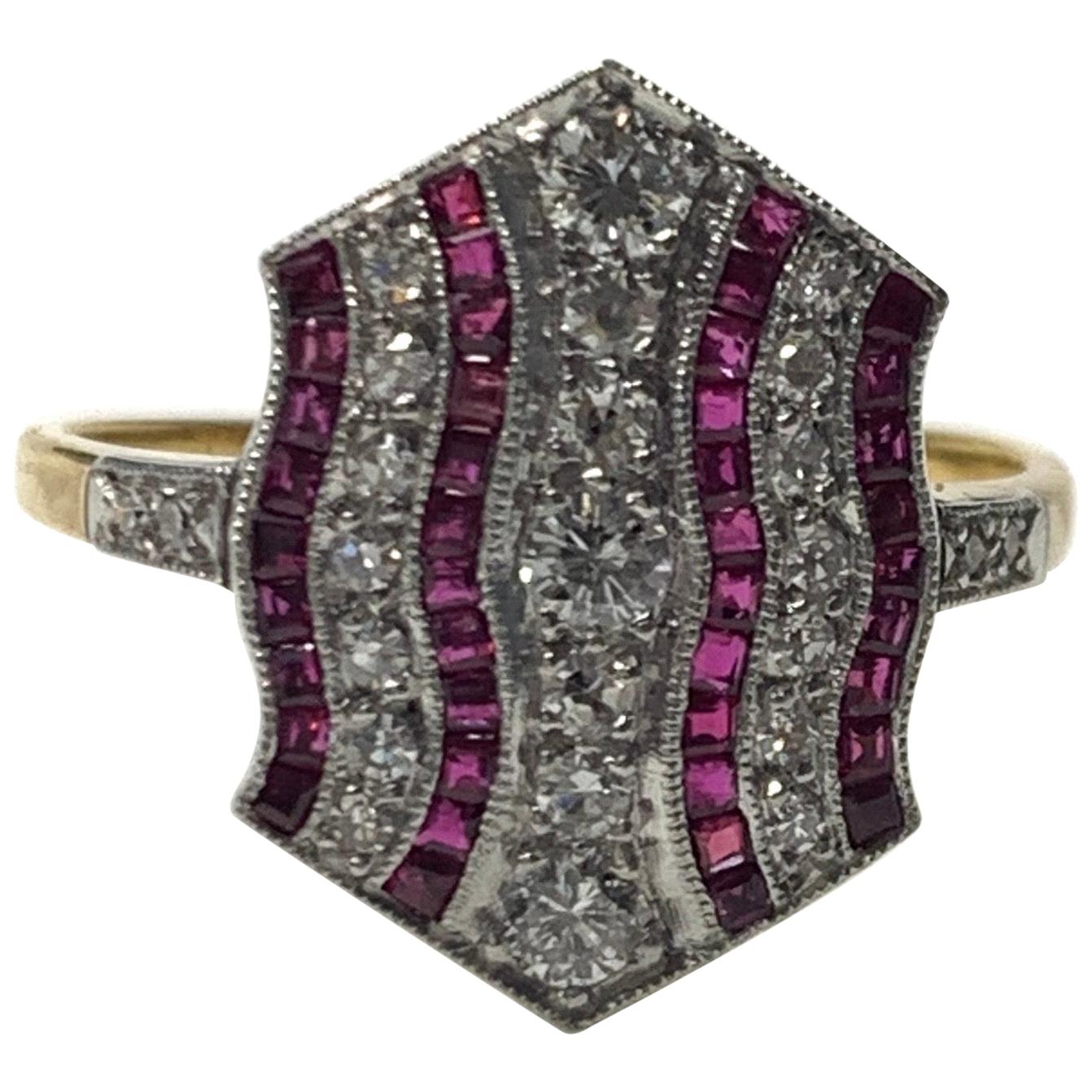 Diamond and Ruby Ring in Platinum For Sale
