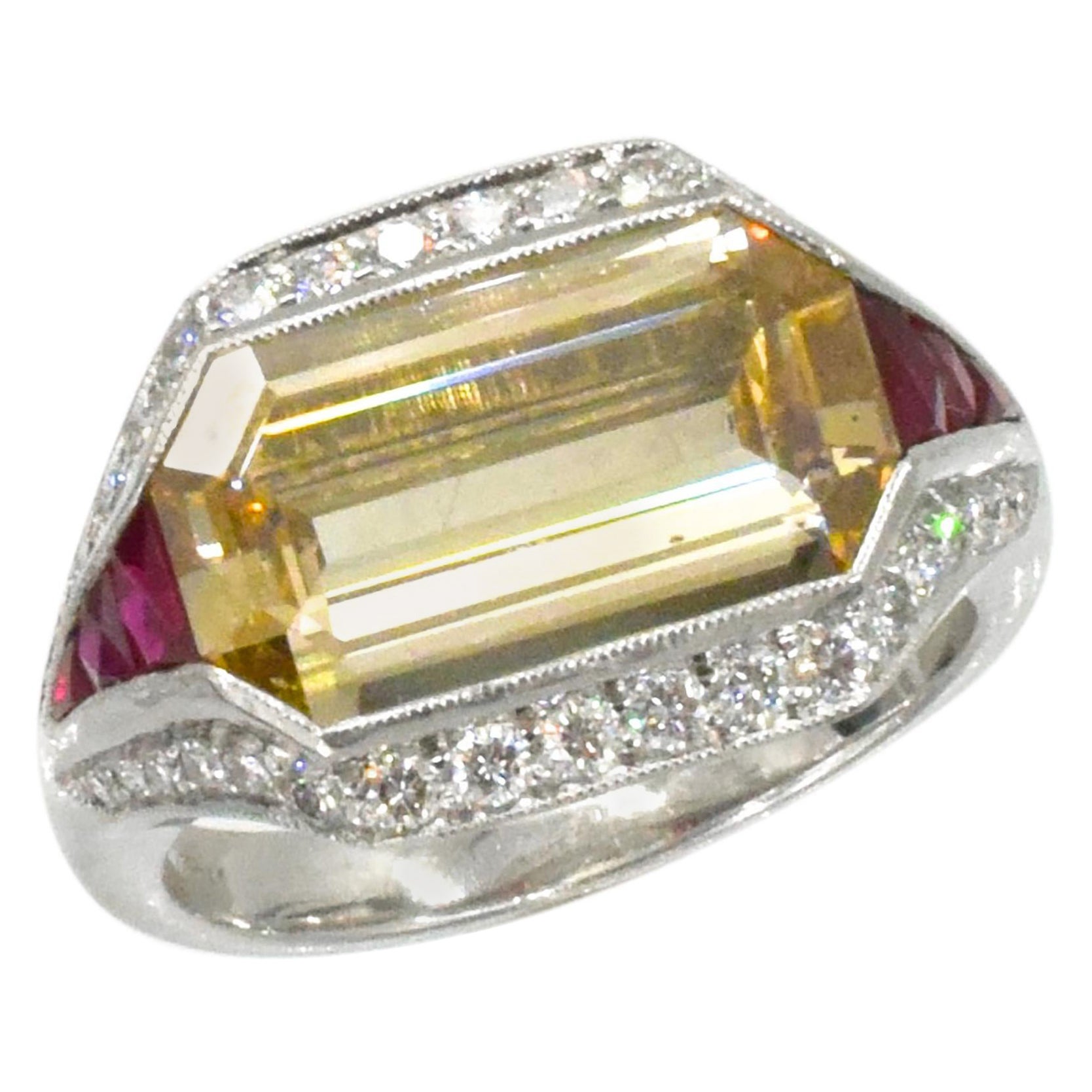 Bague en platine, diamant et rubis en vente