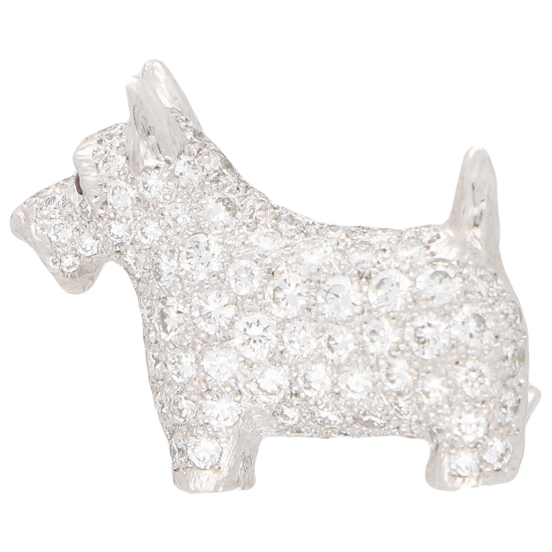 Diamond and Ruby Scottish Terrier Dog Pin Brooch Set in Platinum