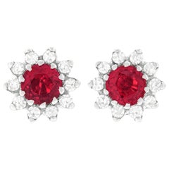 Diamond and Ruby Set Platinum Stud Earrings