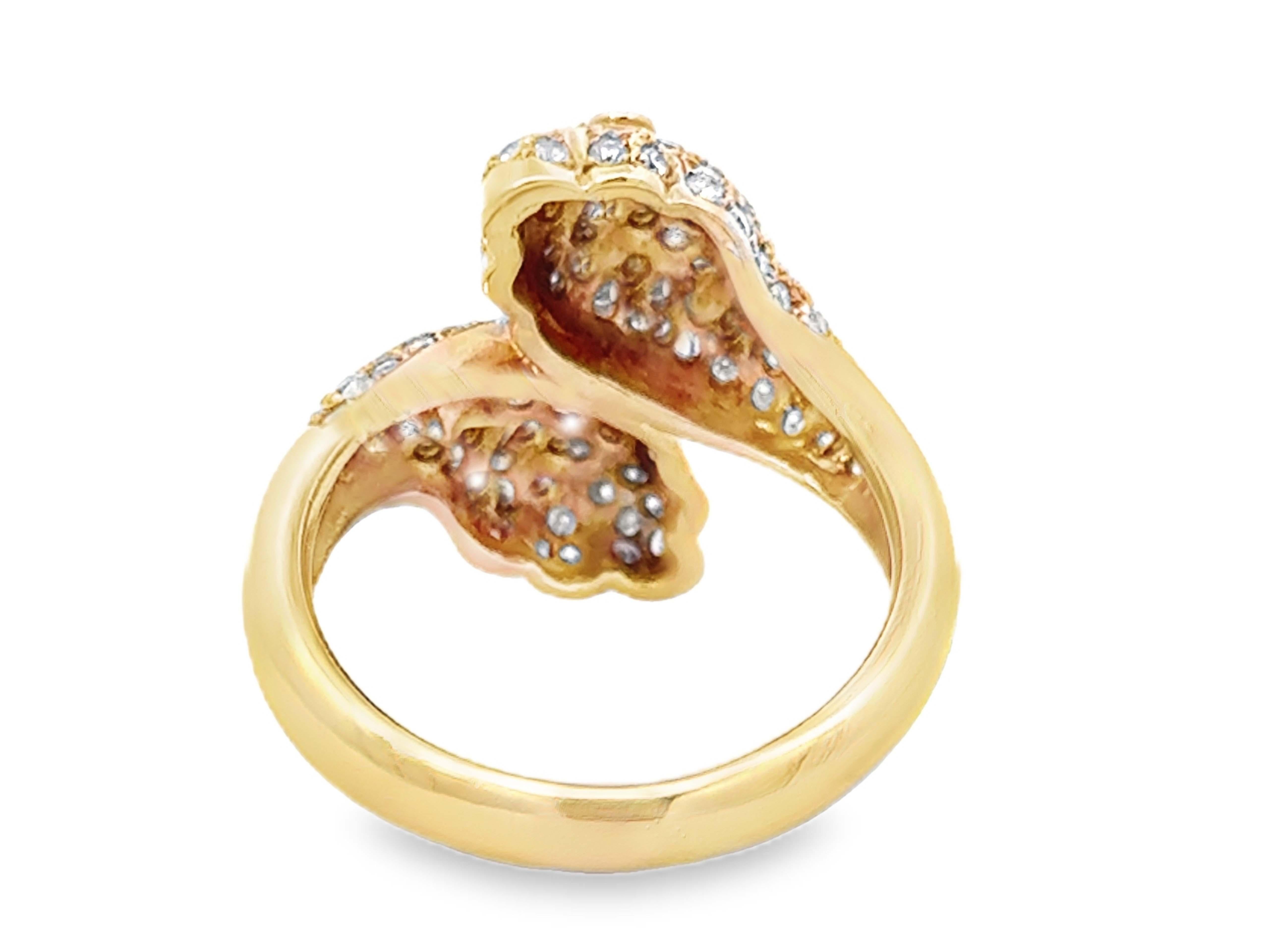 Diamant und Rubin Schlange Köpfe Bypass Ring 14k Gelbgold im Angebot 5