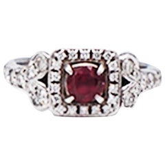 14k Gold.Diamond and Ruby Halo Ring 1 Carat 