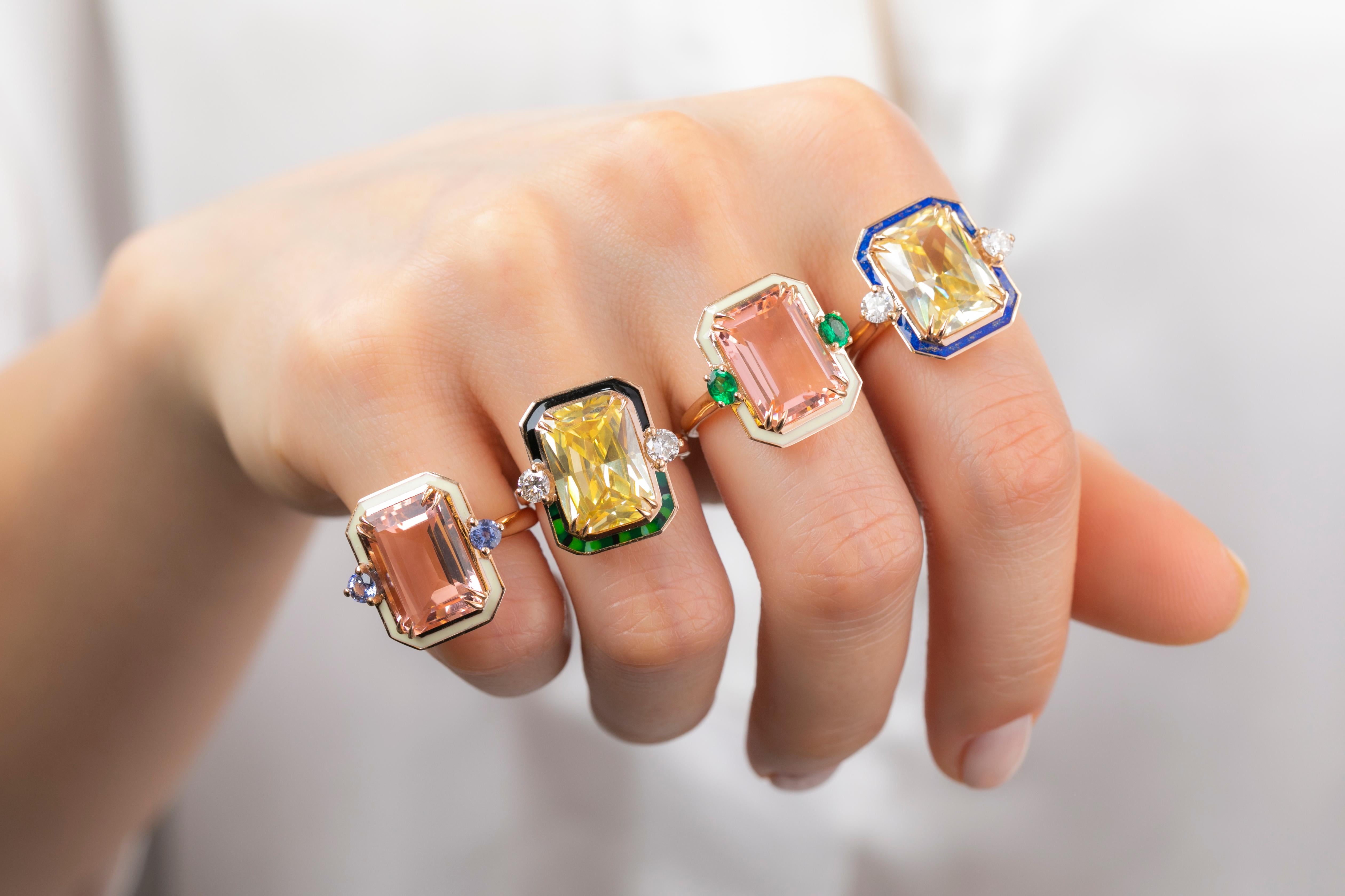 Bague de cocktail émaillée de diamants et de pierres de rubis de style Art déco en vente 4