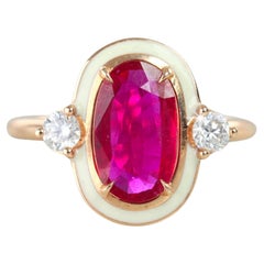 Anello da cocktail con diamante e rubino smaltato in stile Art Déco