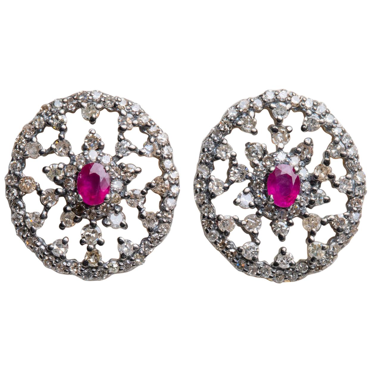 Diamond and Ruby Stud Earrings