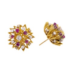 Diamond and Ruby Sunburst Earrings
