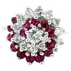 Diamond and Ruby Swirl Design Ring in 14K White Gold