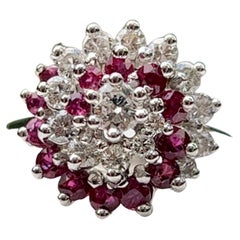 Diamond and Ruby Swirl Design Ring in 14K White Gold