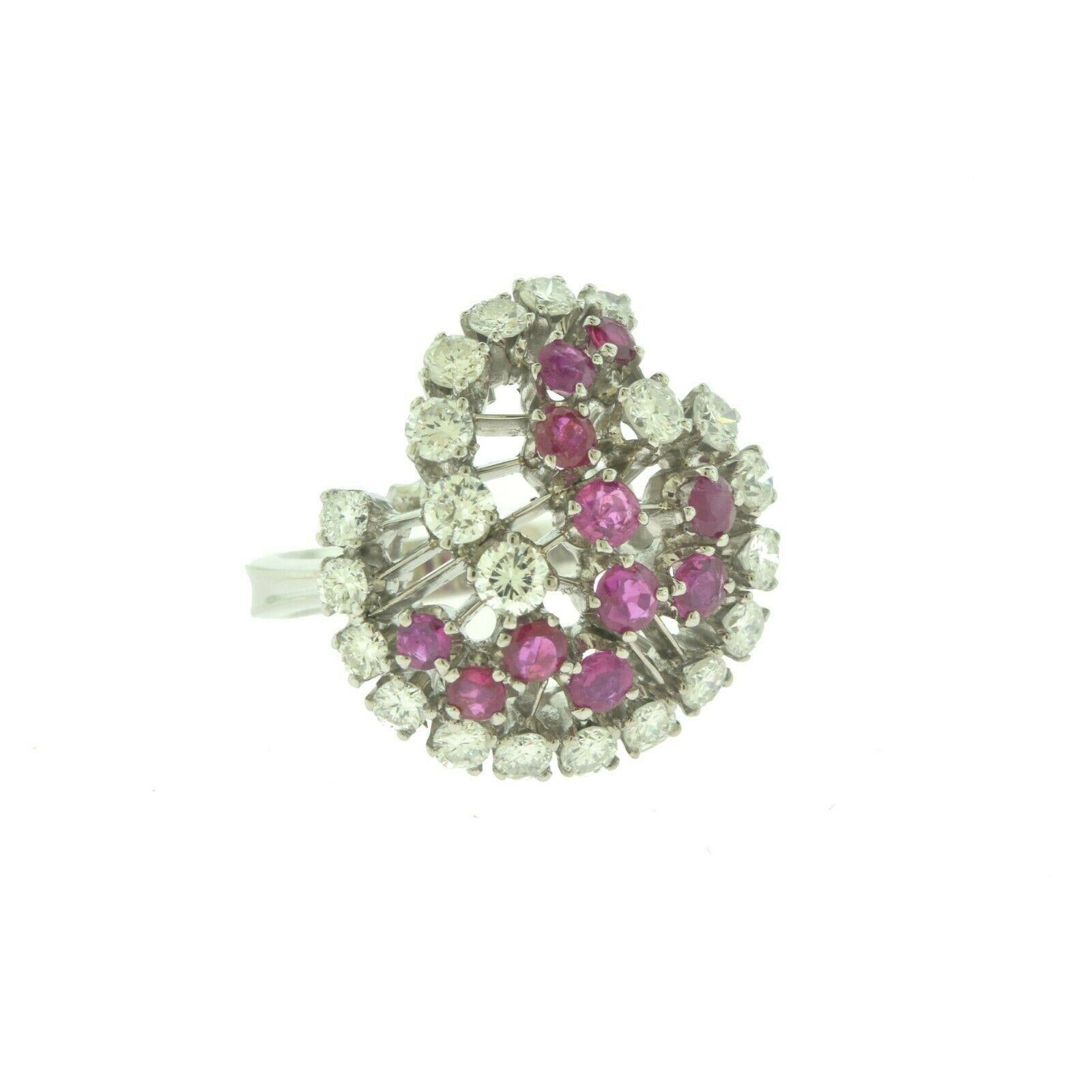 Round Cut Diamond and Ruby Swirl Motif Cocktail Ring For Sale