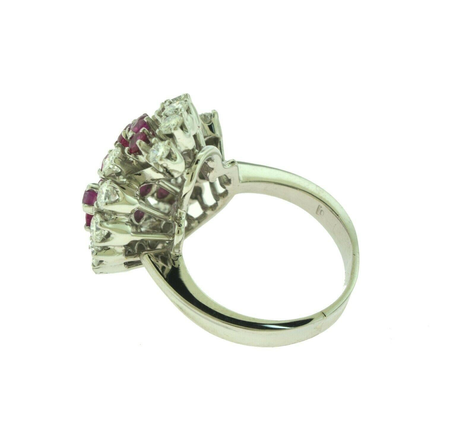 Women's or Men's Diamond and Ruby Swirl Motif Cocktail Ring For Sale