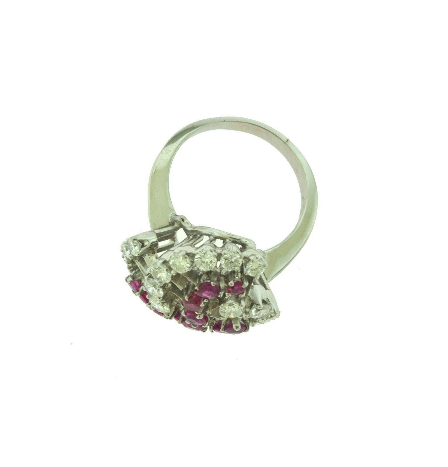 Diamond and Ruby Swirl Motif Cocktail Ring For Sale 1