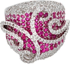 Diamond and Ruby Swirl White Gold Ring