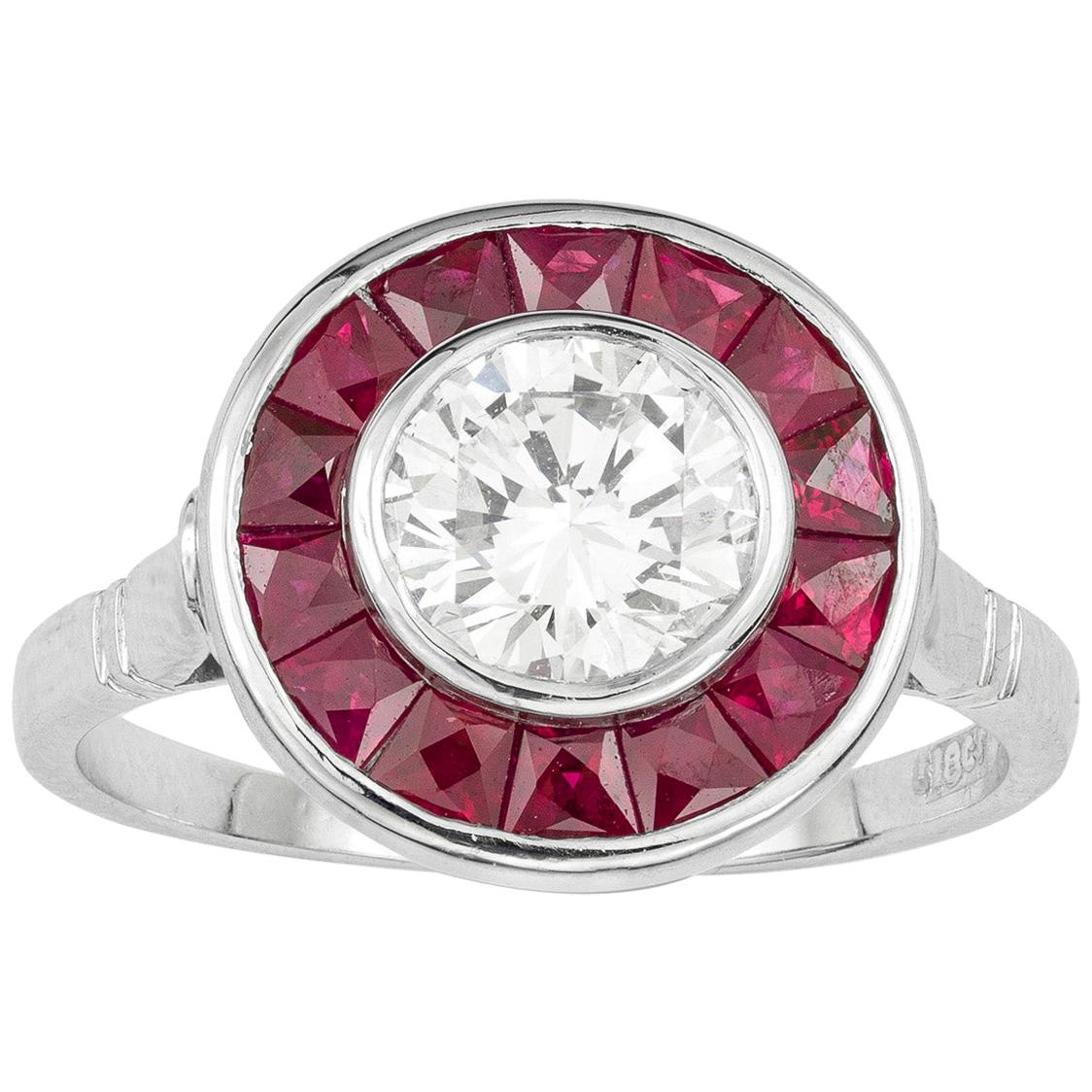 Diamond and Ruby Target Ring For Sale