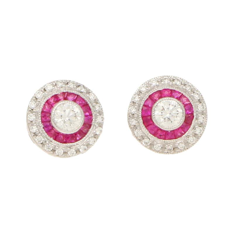 Sapphire and Diamond Target Style Earrings For Sale at 1stdibs