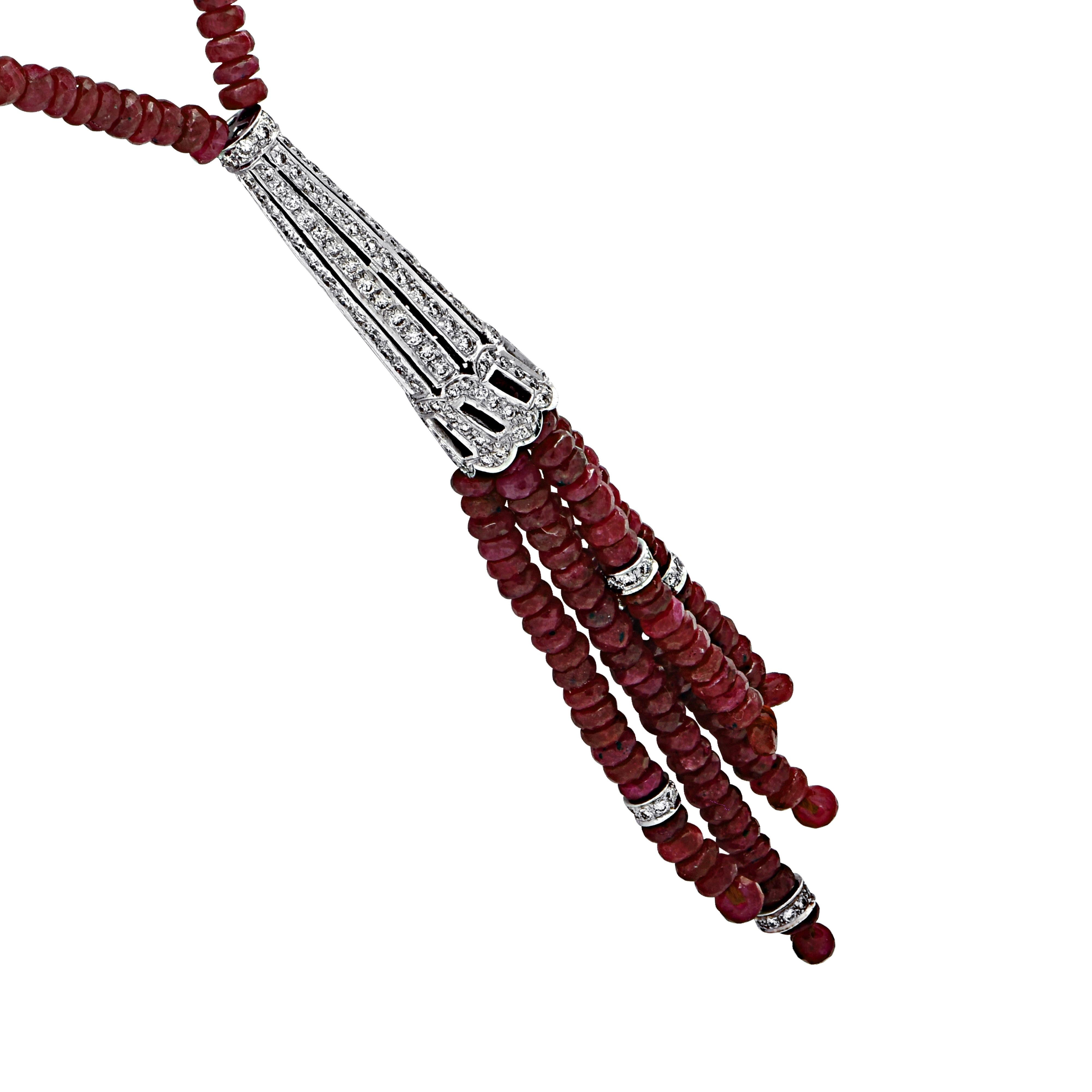 Modern Diamond and Ruby Tassel Necklace
