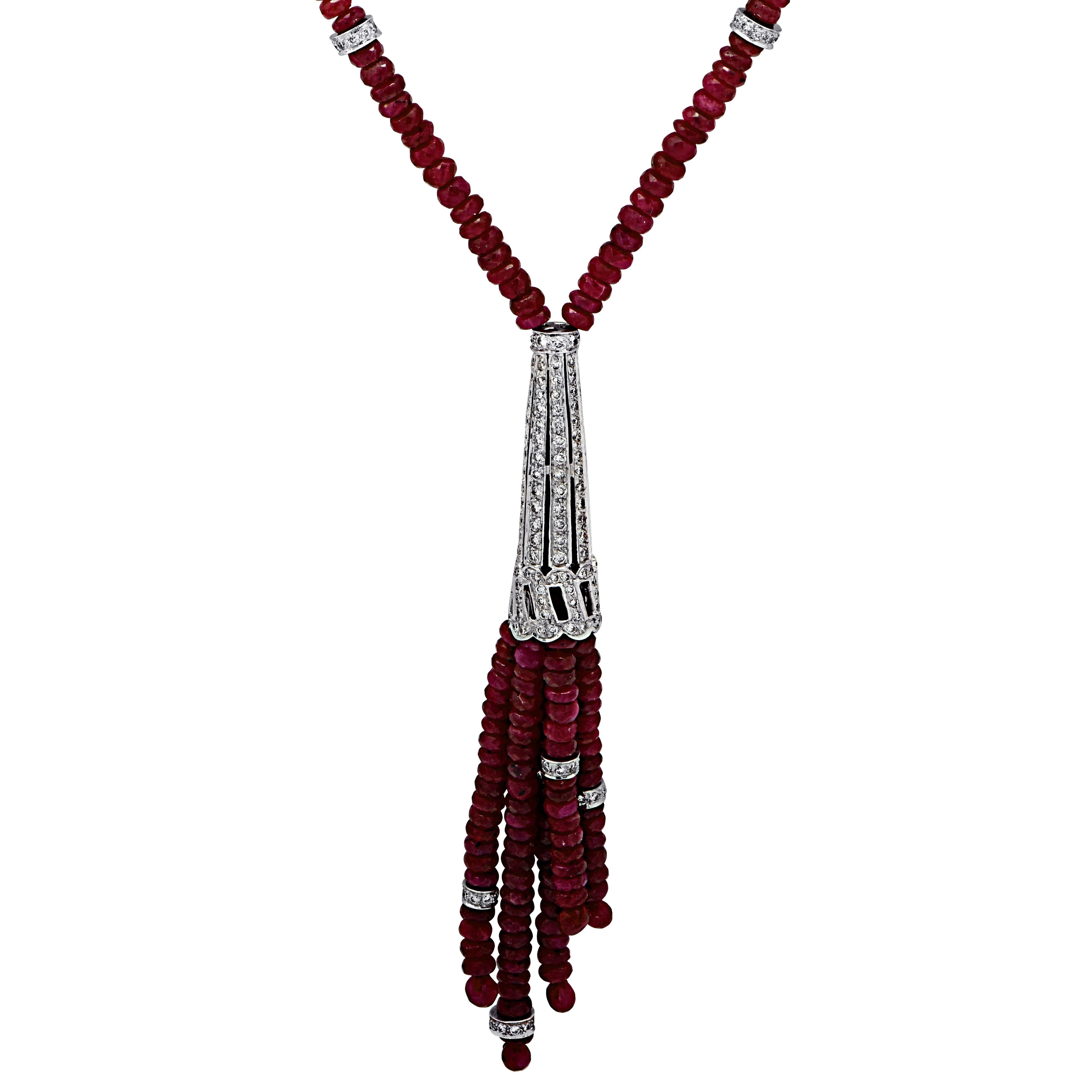 Women's Diamond and Ruby Tassel Necklace