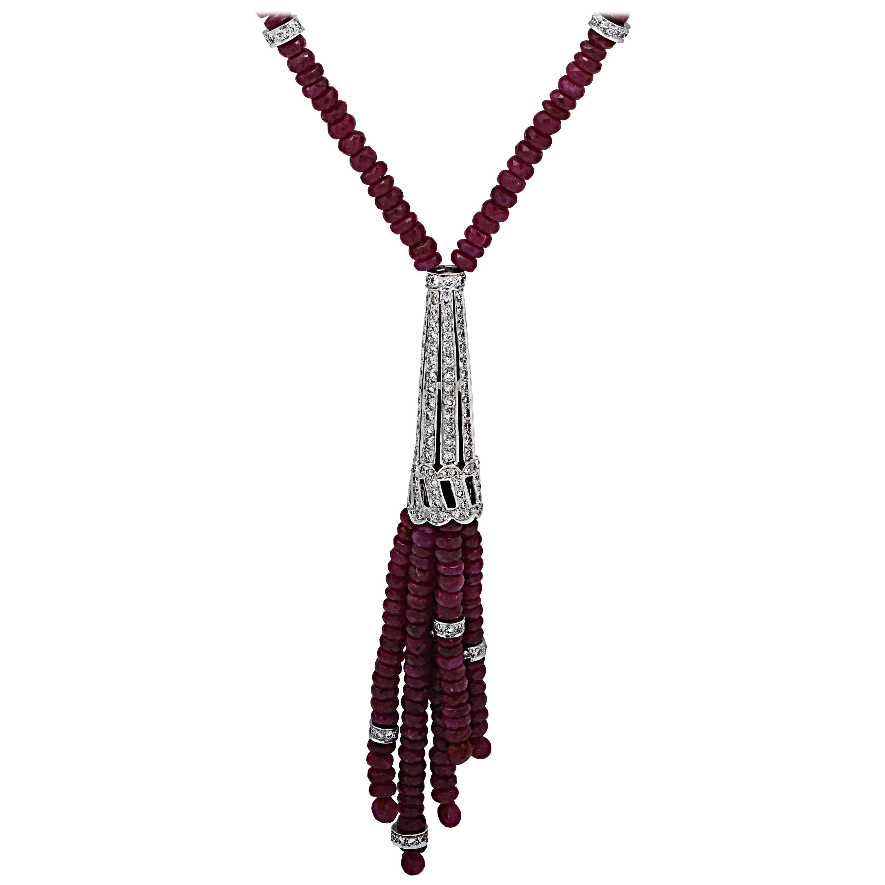 Diamond and Ruby Tassel Necklace