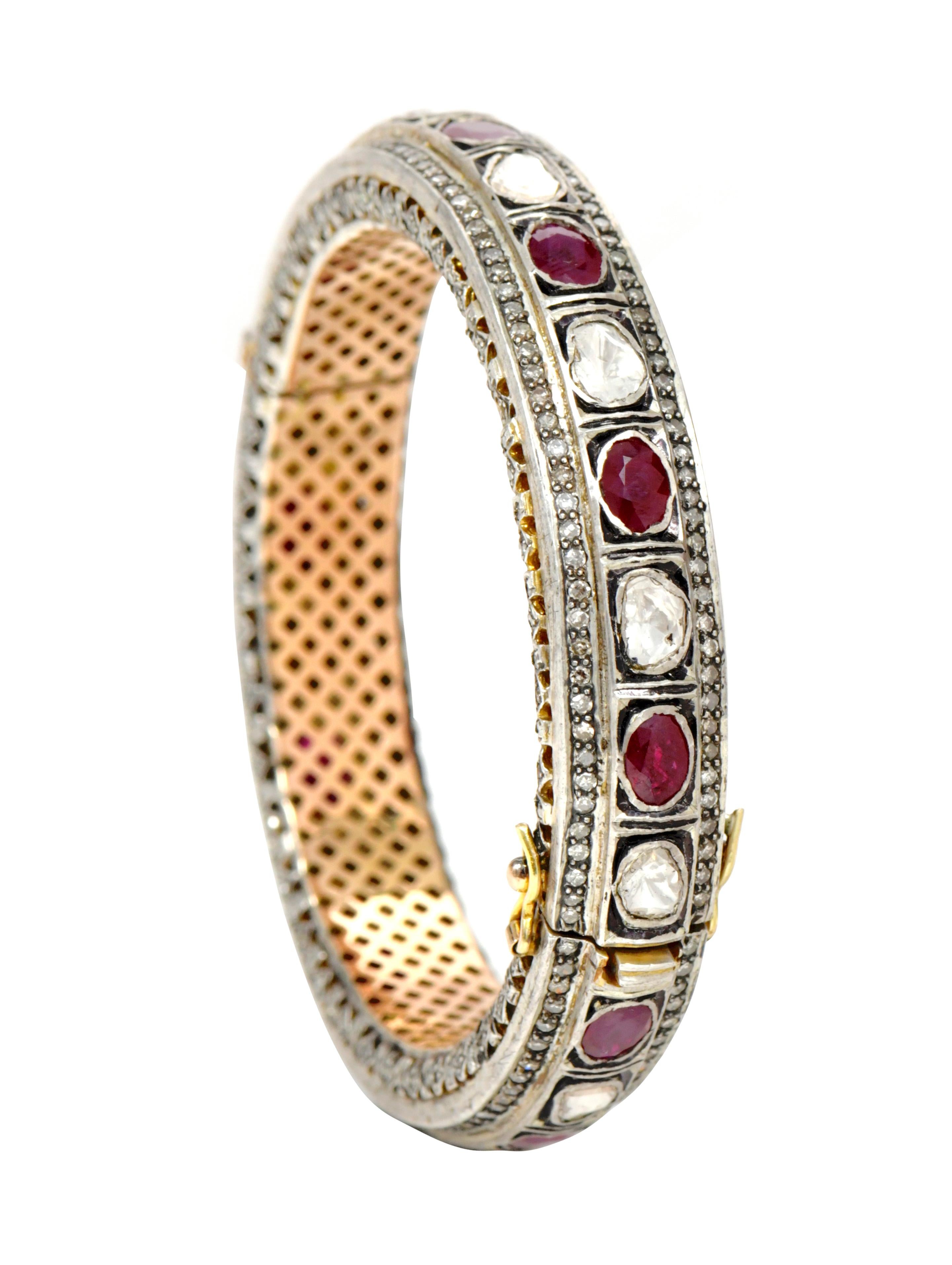 Art Deco Diamond and Ruby Tennis Bangle in Art-Deco Style For Sale