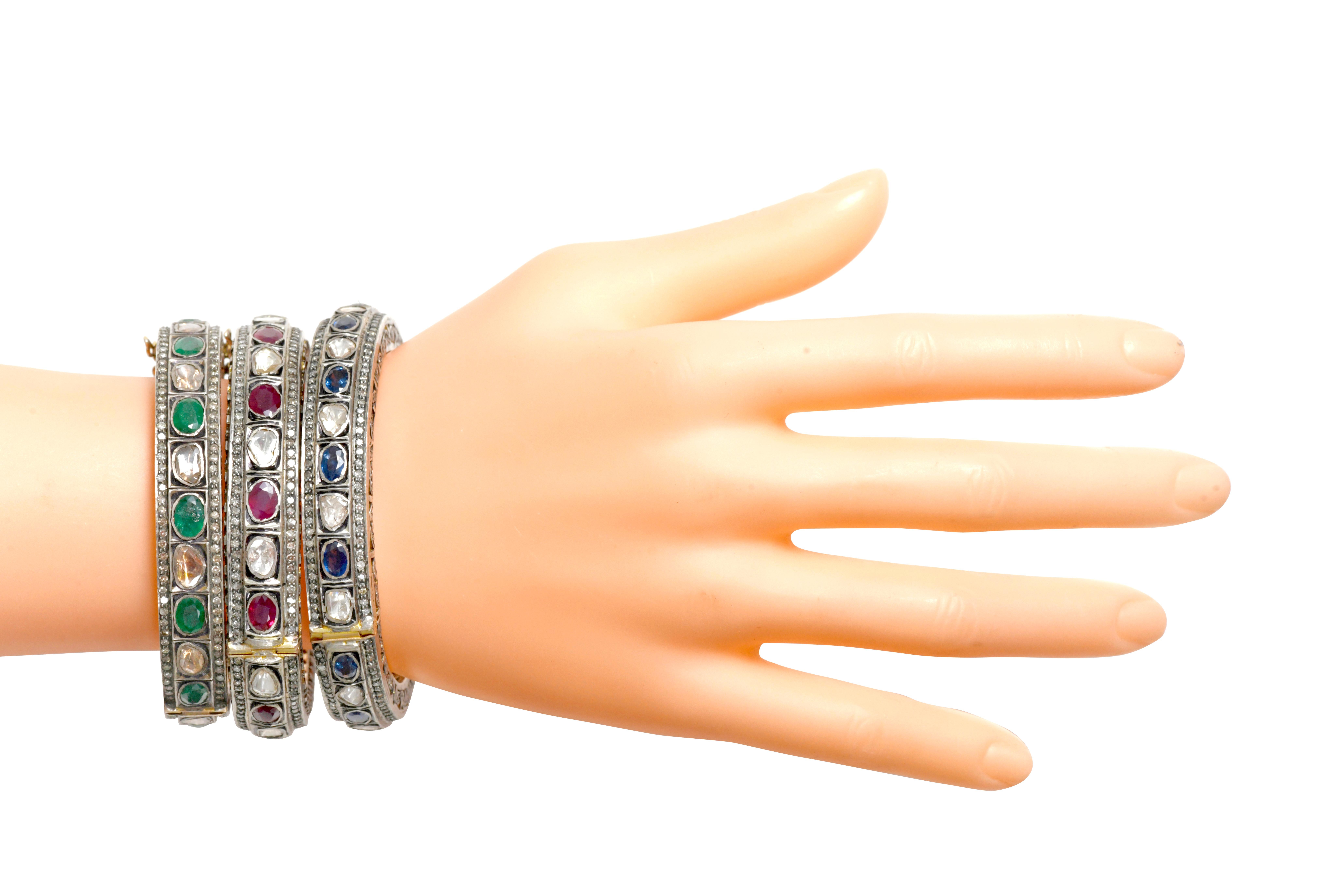 Women's Diamond and Ruby Tennis Bangle in Art-Deco Style For Sale