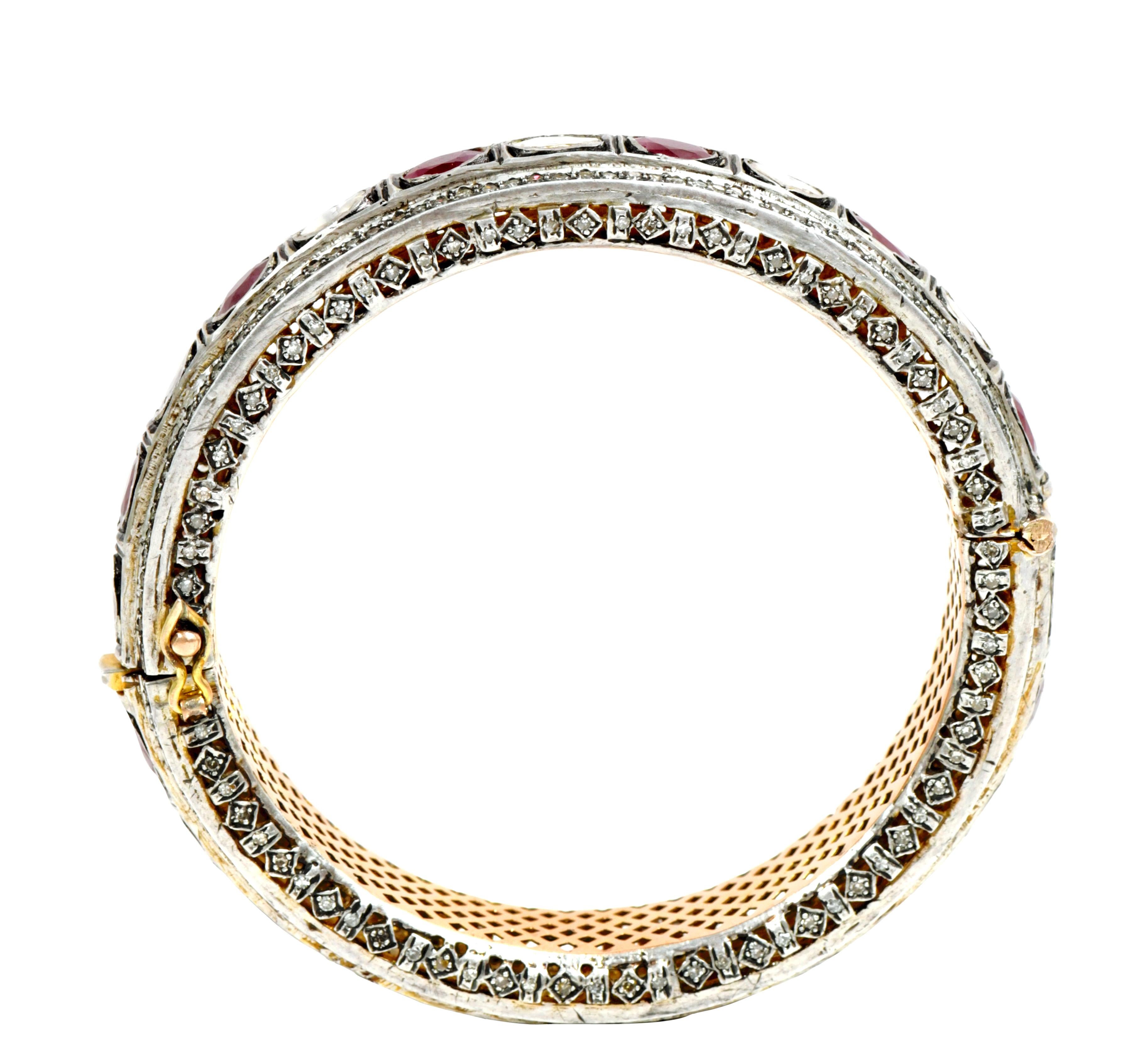 Diamond and Ruby Tennis Bangle in Art-Deco Style For Sale 2