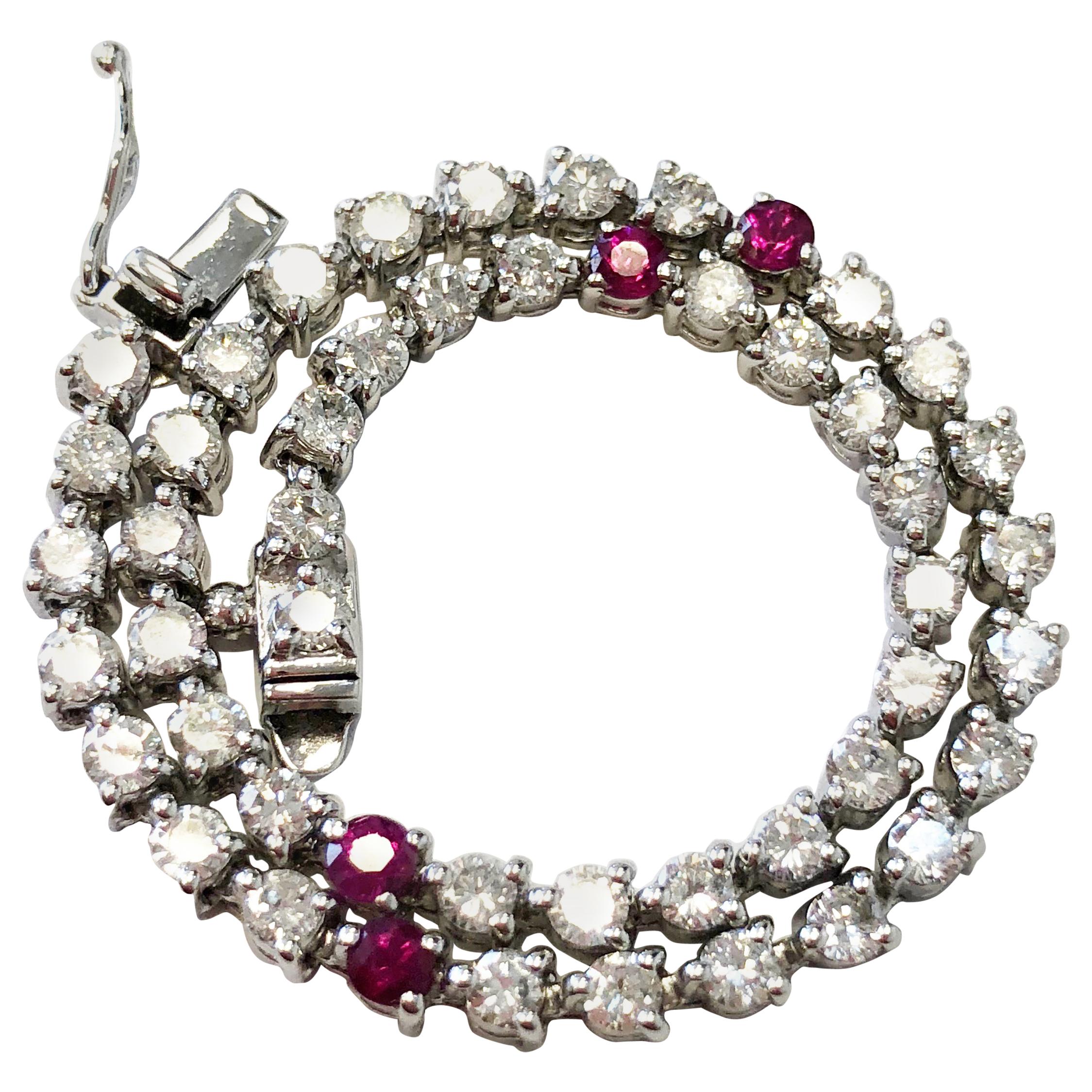 Diamond and Ruby Tennis Bracelet in 18 Karat White Gold