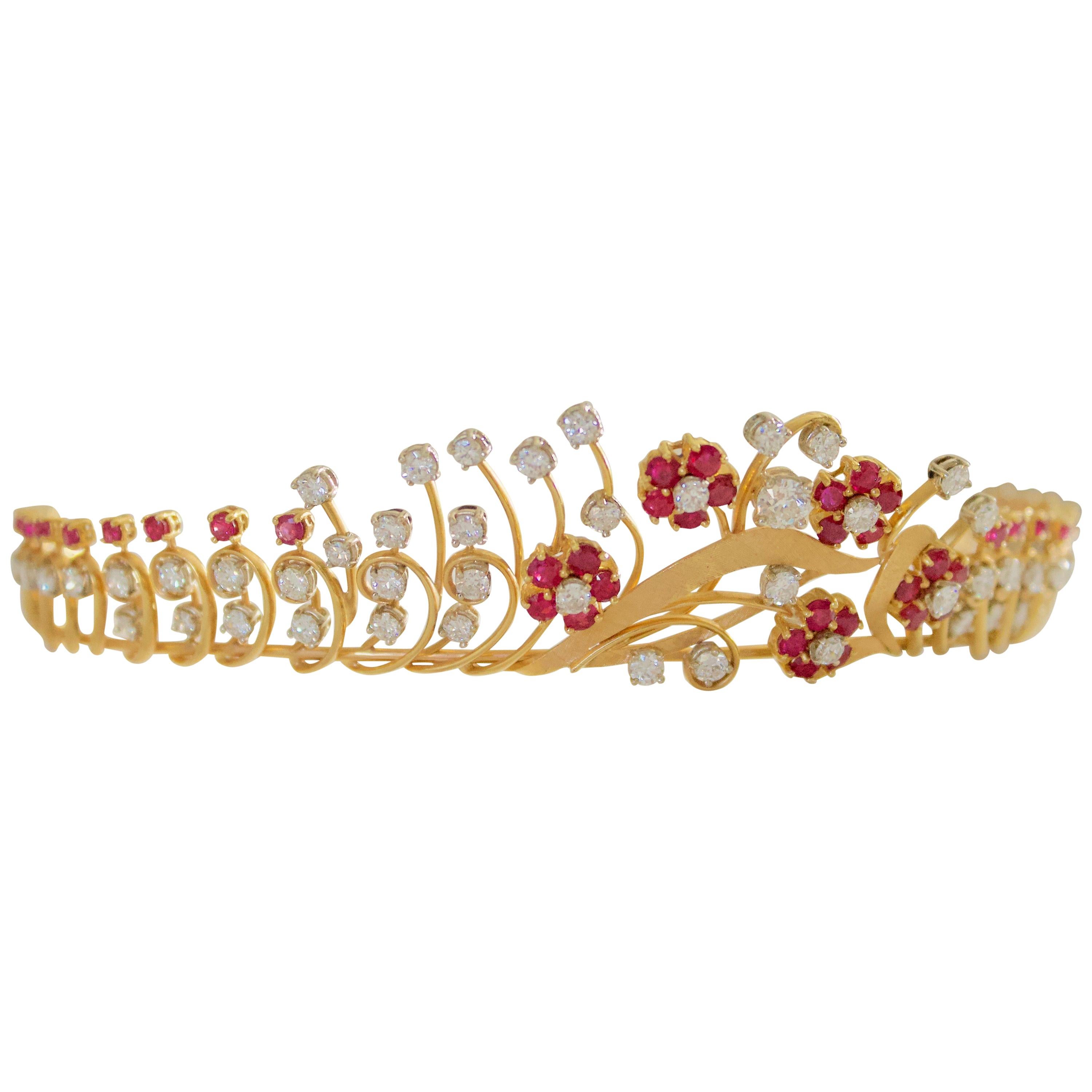 Diamond and Ruby Tiara circa 1940s in 18 Karat for Royalty Only 8.15 Carat