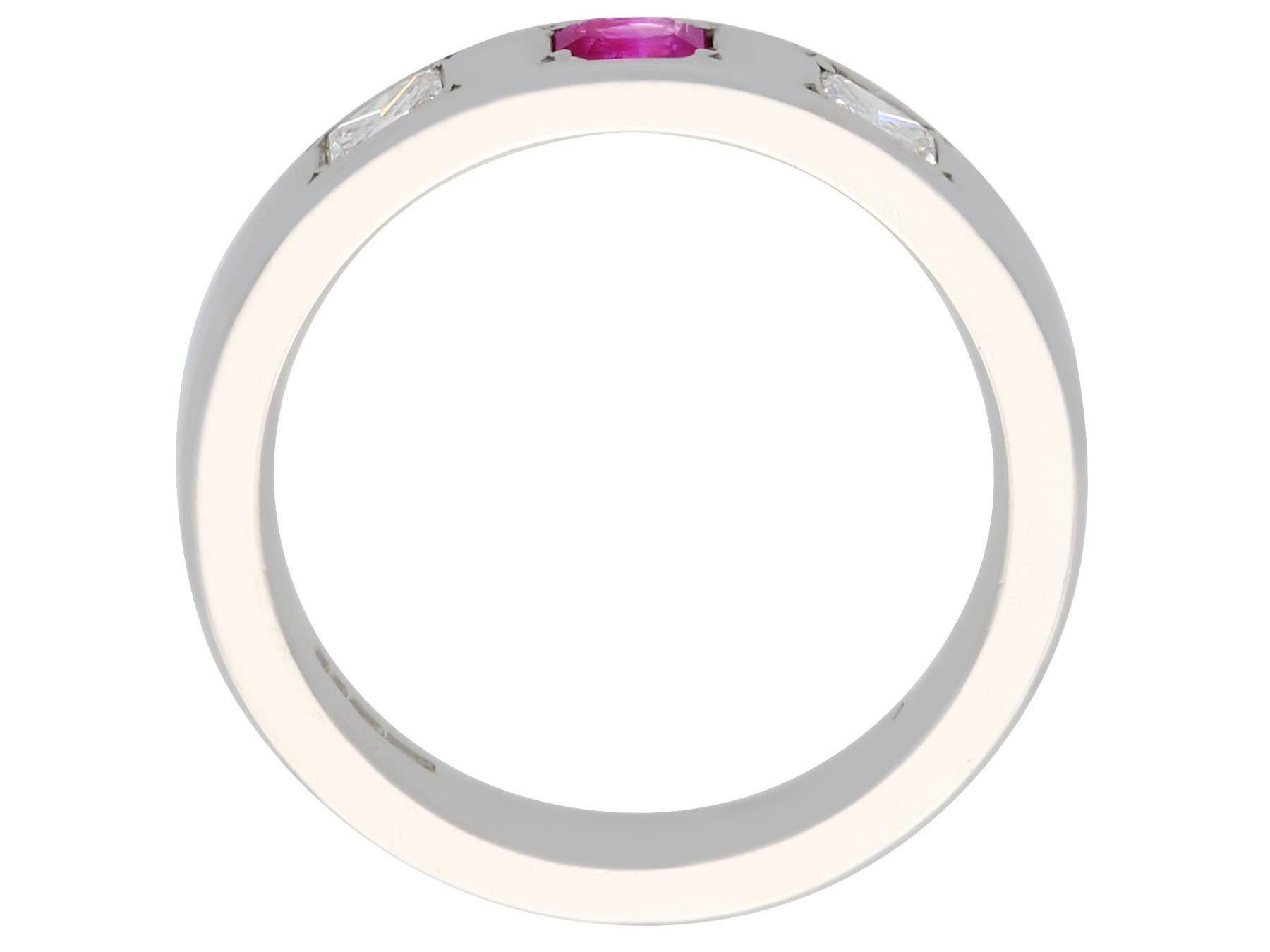 Contemporary Diamond and Ruby 18K White Gold Band Ring For Sale