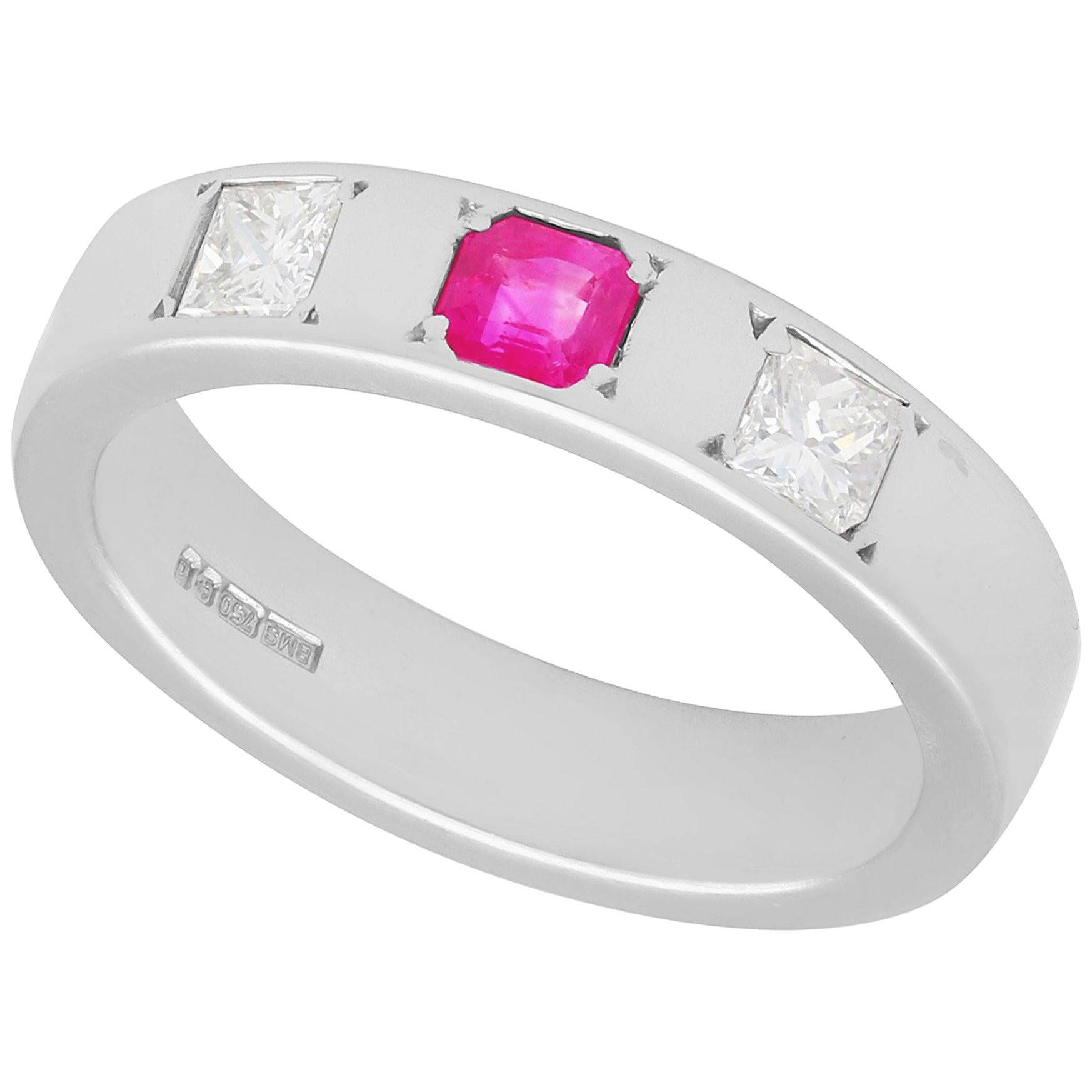 Diamond and Ruby White Gold Band Ring