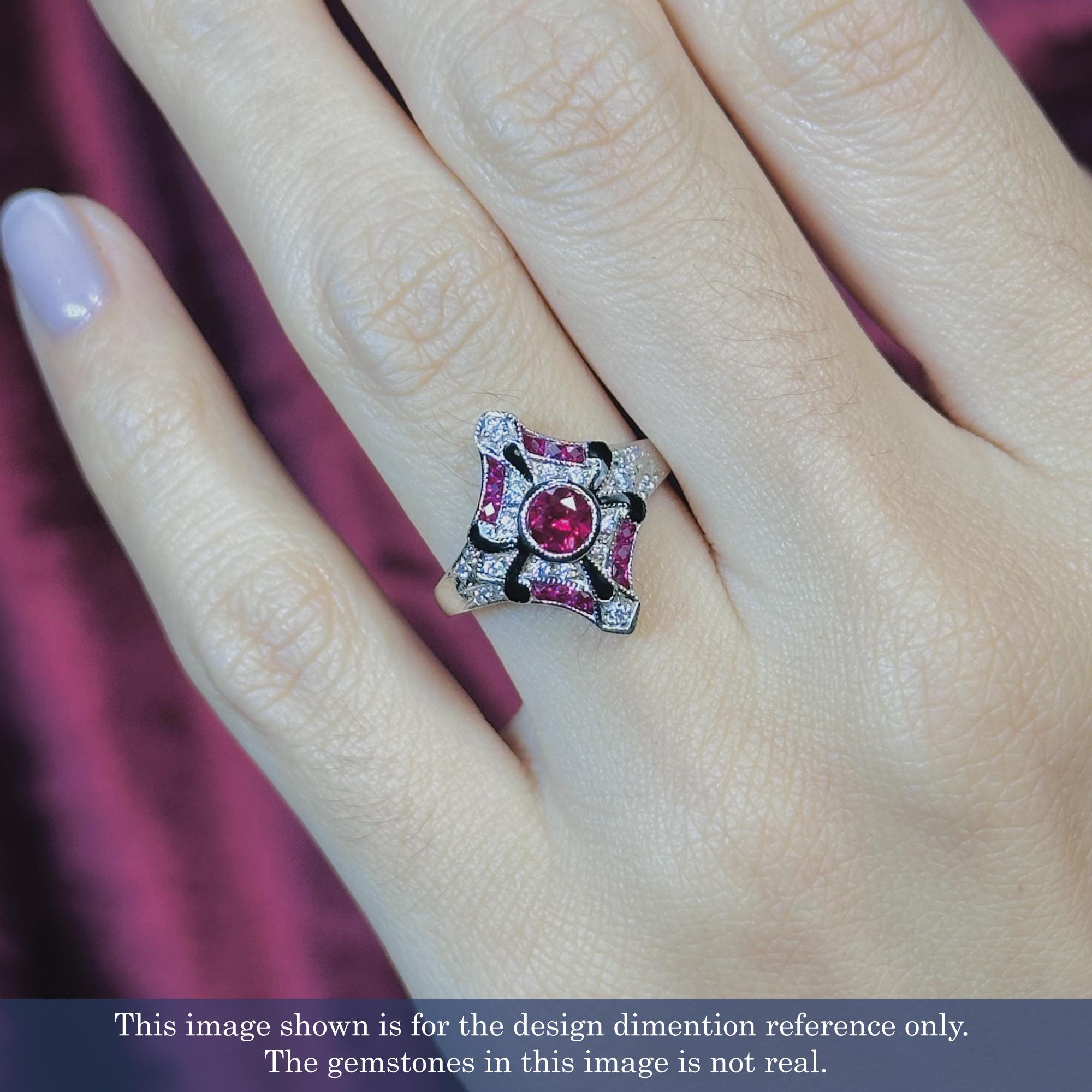 Anello con diamante e rubino e smalto in stile Art Déco in oro bianco 14K in vendita 4