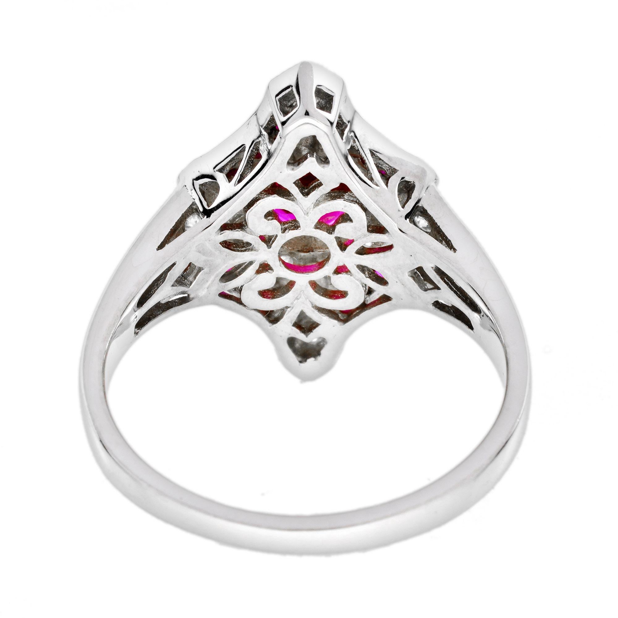 Anello con diamante e rubino e smalto in stile Art Déco in oro bianco 14K In condizioni Nuovo in vendita a Bangkok, TH