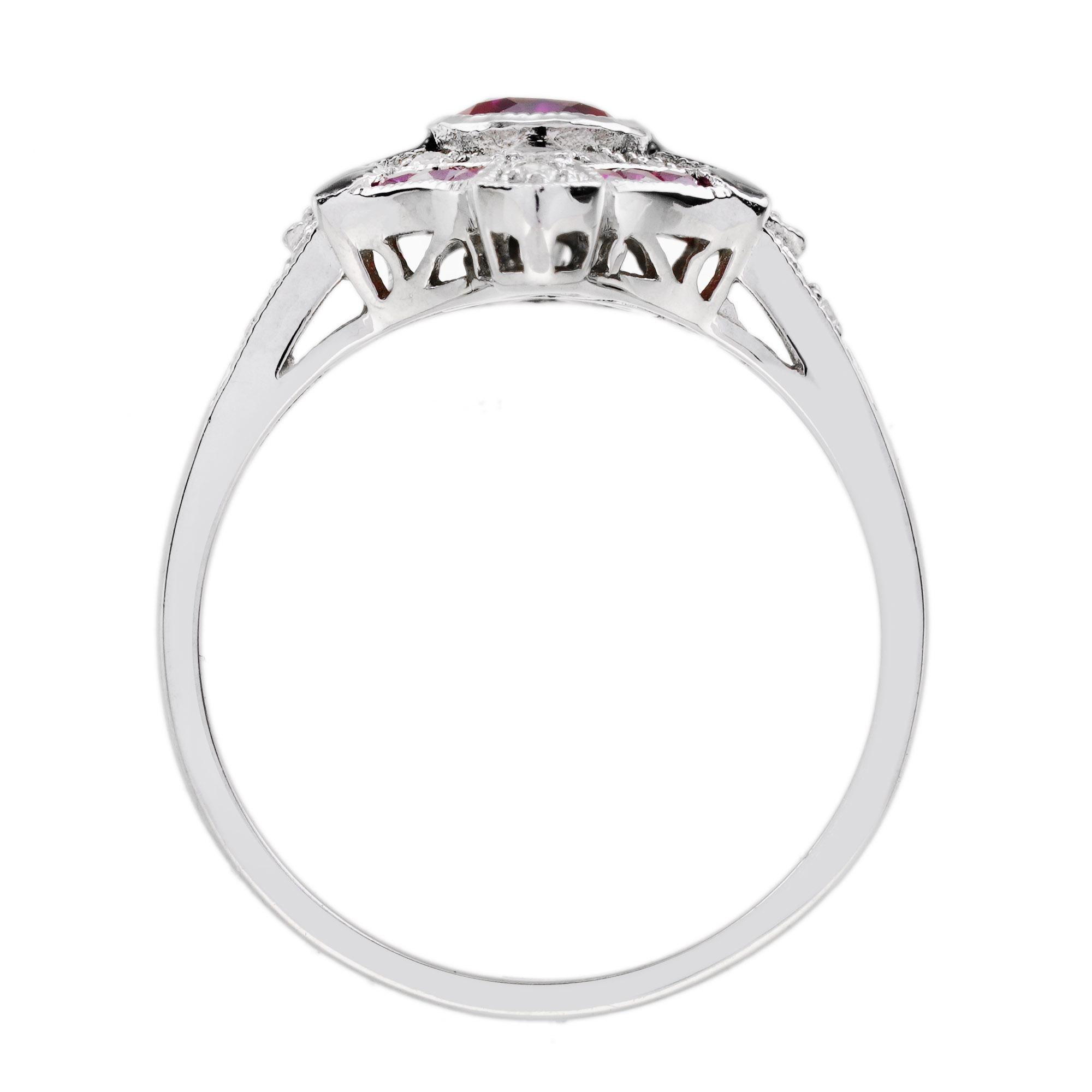 Donna Anello con diamante e rubino e smalto in stile Art Déco in oro bianco 14K in vendita