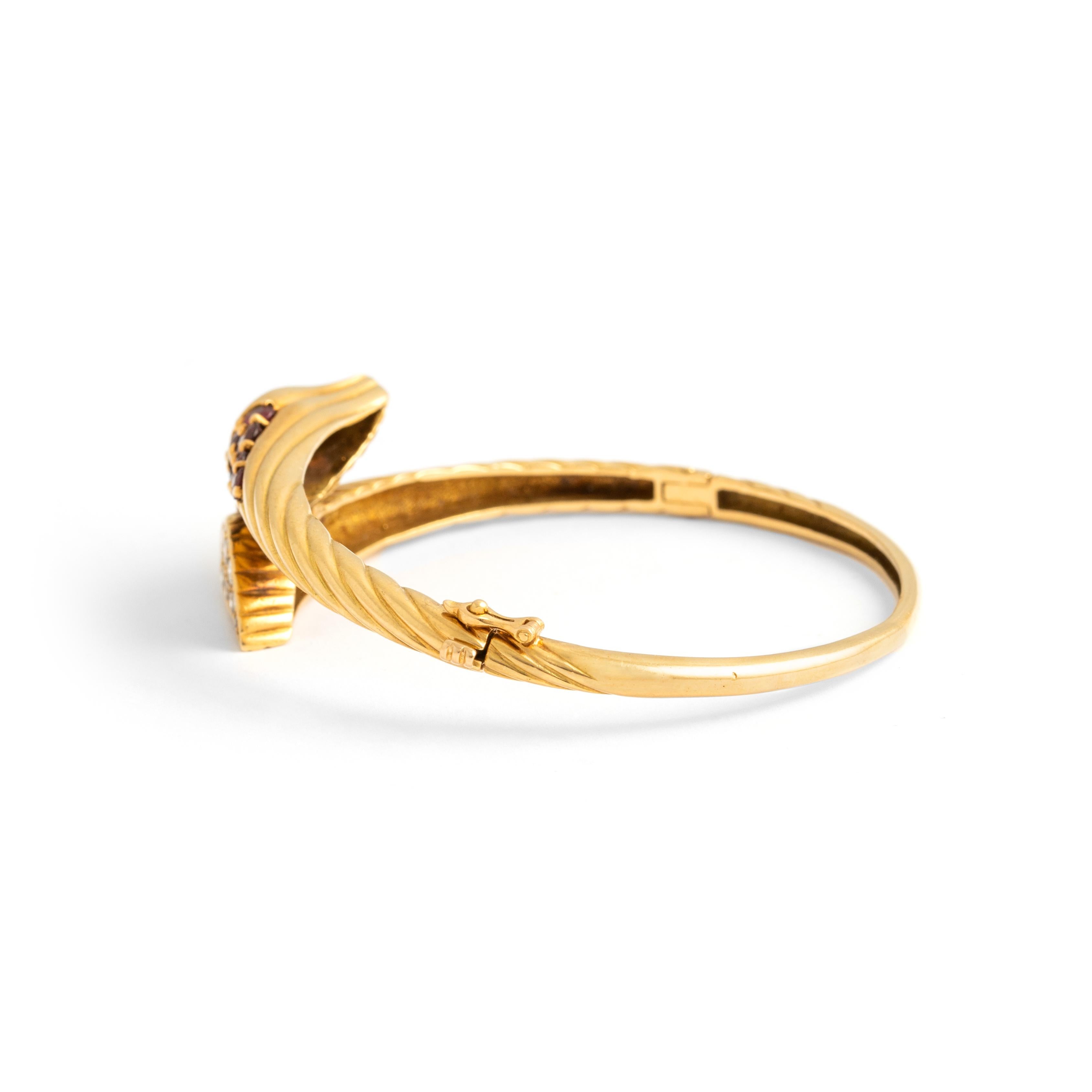 Bracelet en or jaune 18K avec diamants et rubis Unisexe en vente