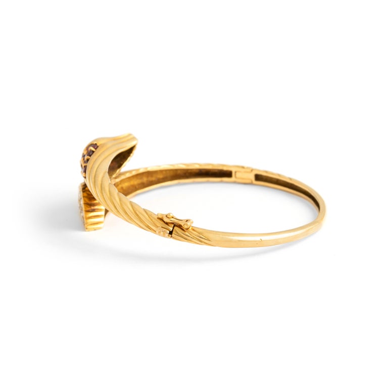 Diamond and Ruby Yellow Gold 18k Bangle For Sale at 1stDibs