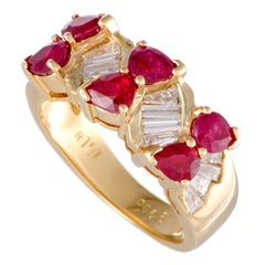 Diamond and Ruby Yellow Gold Band Ring