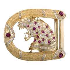 Diamond and Ruby Yellow Gold Belt Buckle