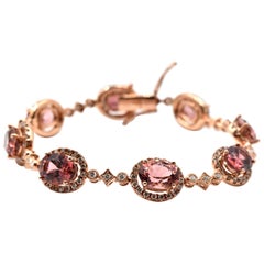 Diamond and Salmon Tourmaline 18 Karat Rose Gold Bracelet