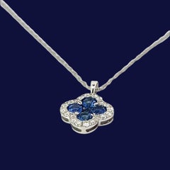 Diamond and Sapphire 14K White Gold Clover Necklace