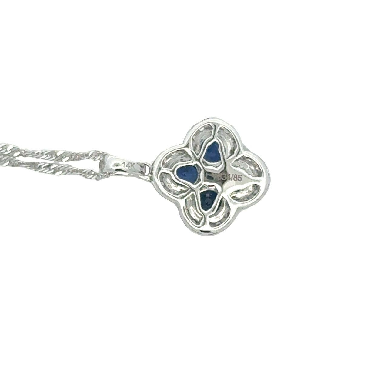 De las mujeres Collar Trébol Oro Blanco 14K Diamante y Zafiro en venta
