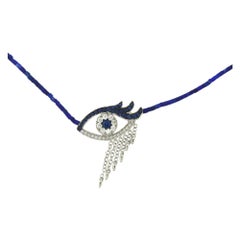 Diamond and Sapphire 18 Karat Gold Evil Eye Necklace, Lapis Lazuli Beaded Chain