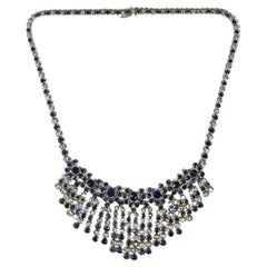 Diamond and Sapphire 18k White Gold Bib Necklace, 16.25 inches