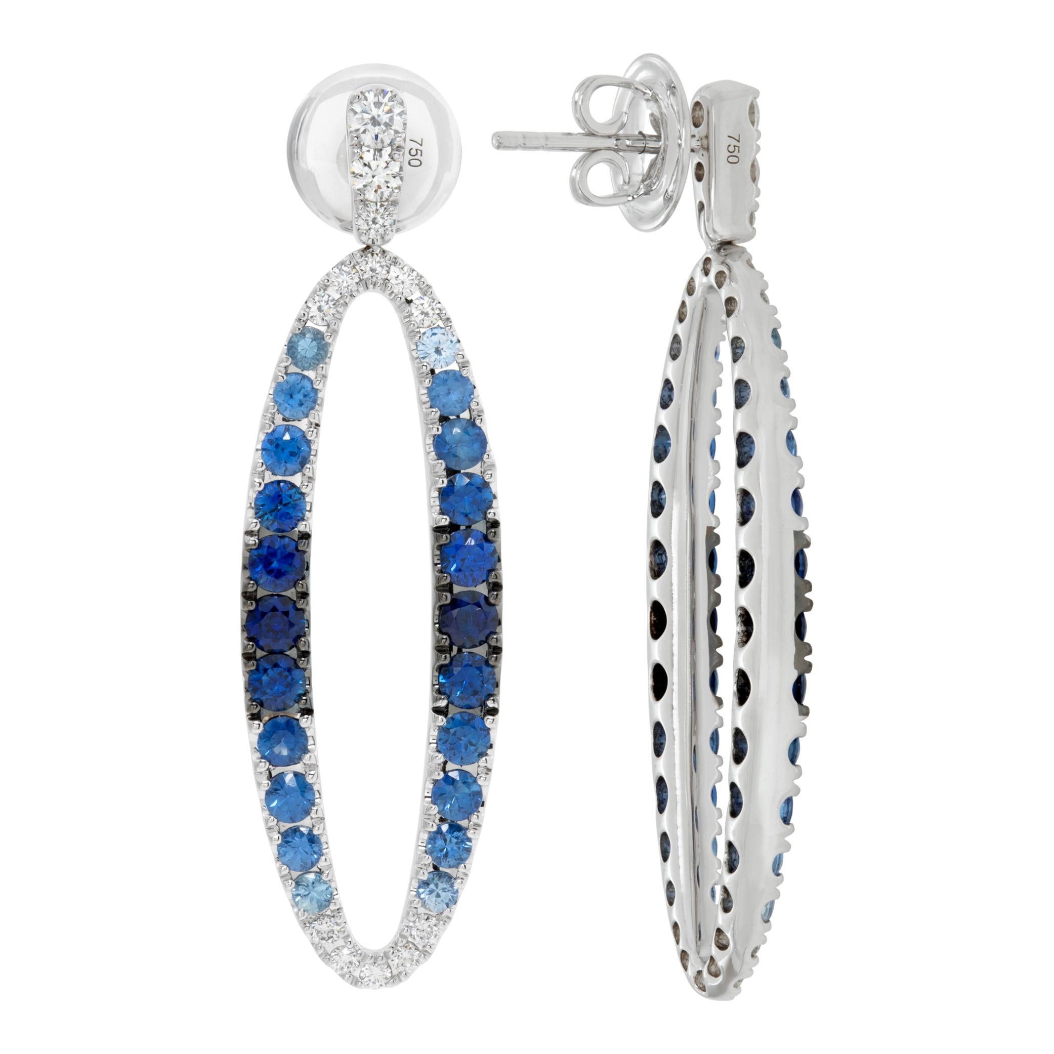 Women's Diamond and sapphire 18k white gold drop earrings For Sale