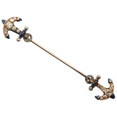 Diamond and Sapphire Anchor Jabot Pin