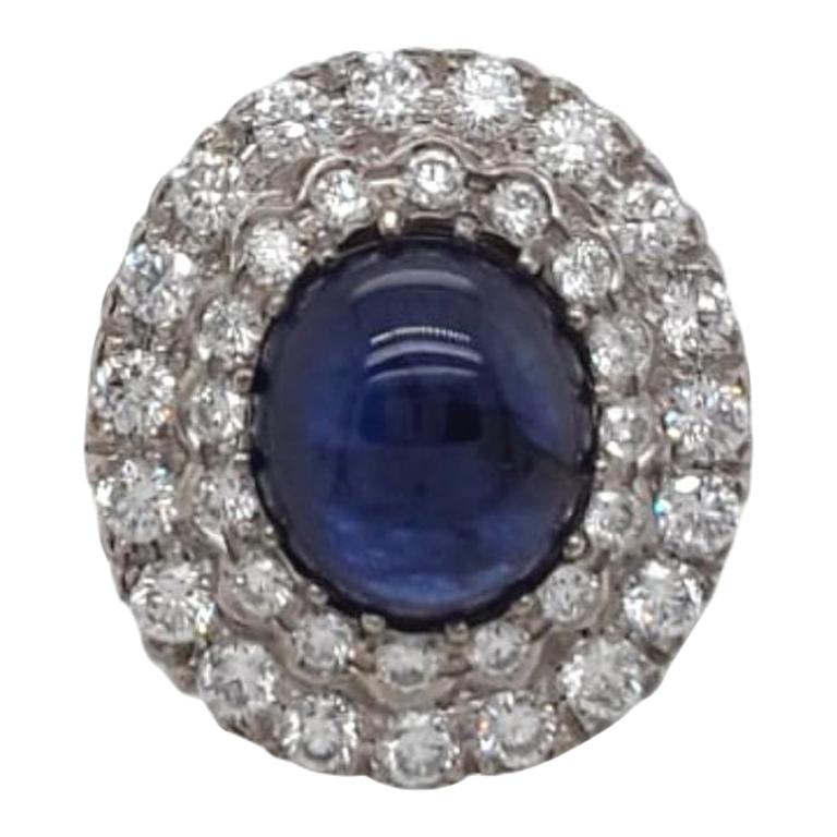 Diamond and Cabouchon Sapphire Antique Style Ring