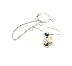 Diamond and Sapphire Apple Necklace 14 Karat Two-Tone Gold