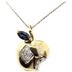 Diamond and Sapphire Apple Necklace 14 Karat Two-Tone Gold