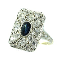 Antique Diamond and Sapphire Art Deco Engagement Ring