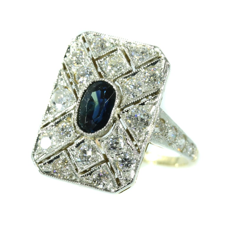 Diamond and Sapphire Art Deco Engagement Ring For Sale at 1stDibs