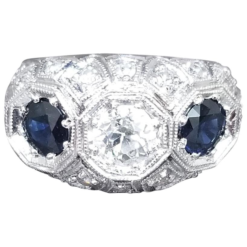 Diamond and Sapphire "Art Deco" inspired  Ring For Sale