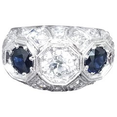 Diamond and Sapphire "Art Deco" inspired  Ring