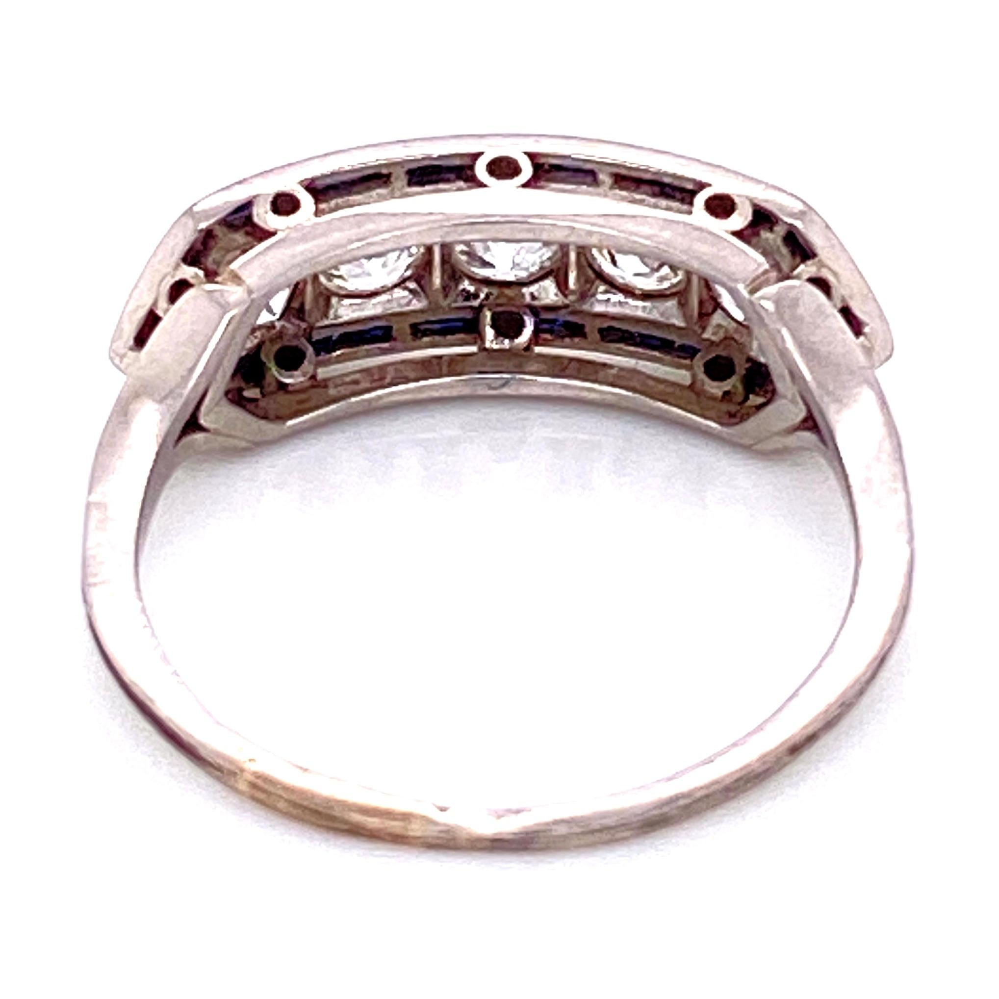 Diamond and Sapphire Art Deco Platinum Bar Engagement Ring Estate Fine Jewelry 2